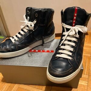Prada Men's Navy High-Top Sneakers